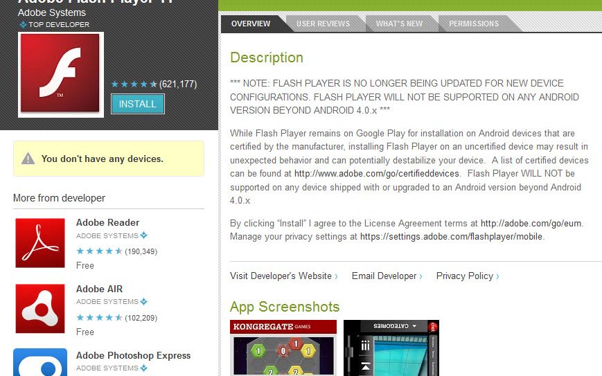 Adobe Flash - Google Play Flash Player Pentru Android Ramane In Google Play