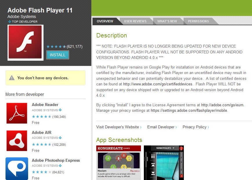 Adobe Flash - Google Play Flash Player Pentru Android Ramane In Google Play