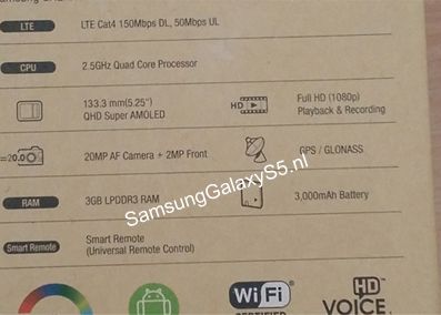 Samsung Galaxy S5. Specificatiile telefonului reies dintr-o asa-zisa cutie fotografiata Samsung Galaxy S5 Ce Artificii Si Ce Specificatii Va Avea Telefonul Samsung Posteaza O Imagine