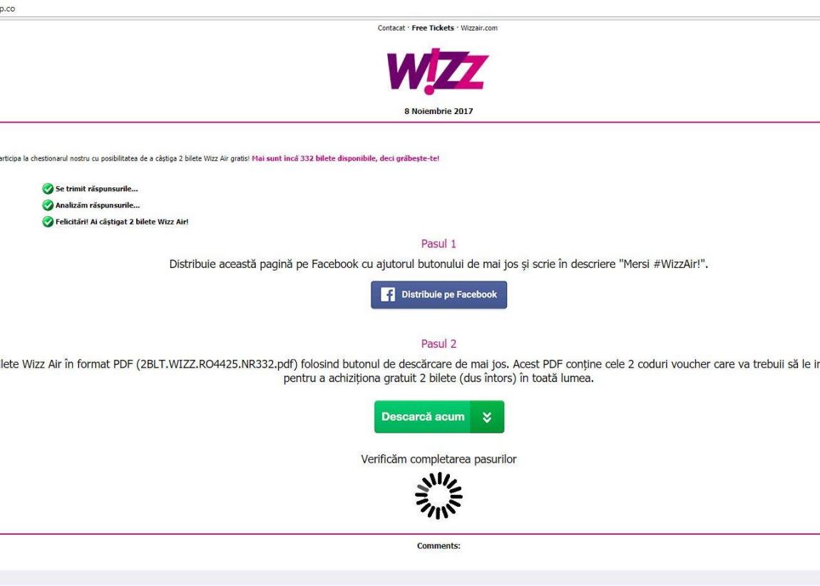 Atac informatic printr-o falsa promotie Wizz Air! Cum pierd bani cei care spera sa obtina bilete gratuite Atac Informatic Printr O Falsa Promotie Wizz Air Cum Pierd Bani Cei Care Spera Sa Obtina Bilete Gratuite