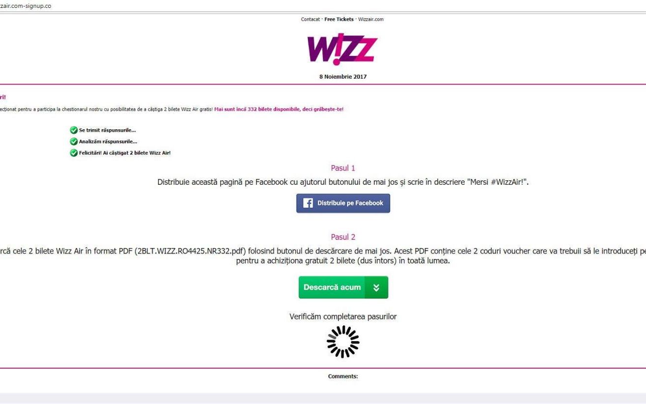 Atac informatic printr-o falsa promotie Wizz Air! Cum pierd bani cei care spera sa obtina bilete gratuite Atac Informatic Printr O Falsa Promotie Wizz Air Cum Pierd Bani Cei Care Spera Sa Obtina Bilete Gratuite